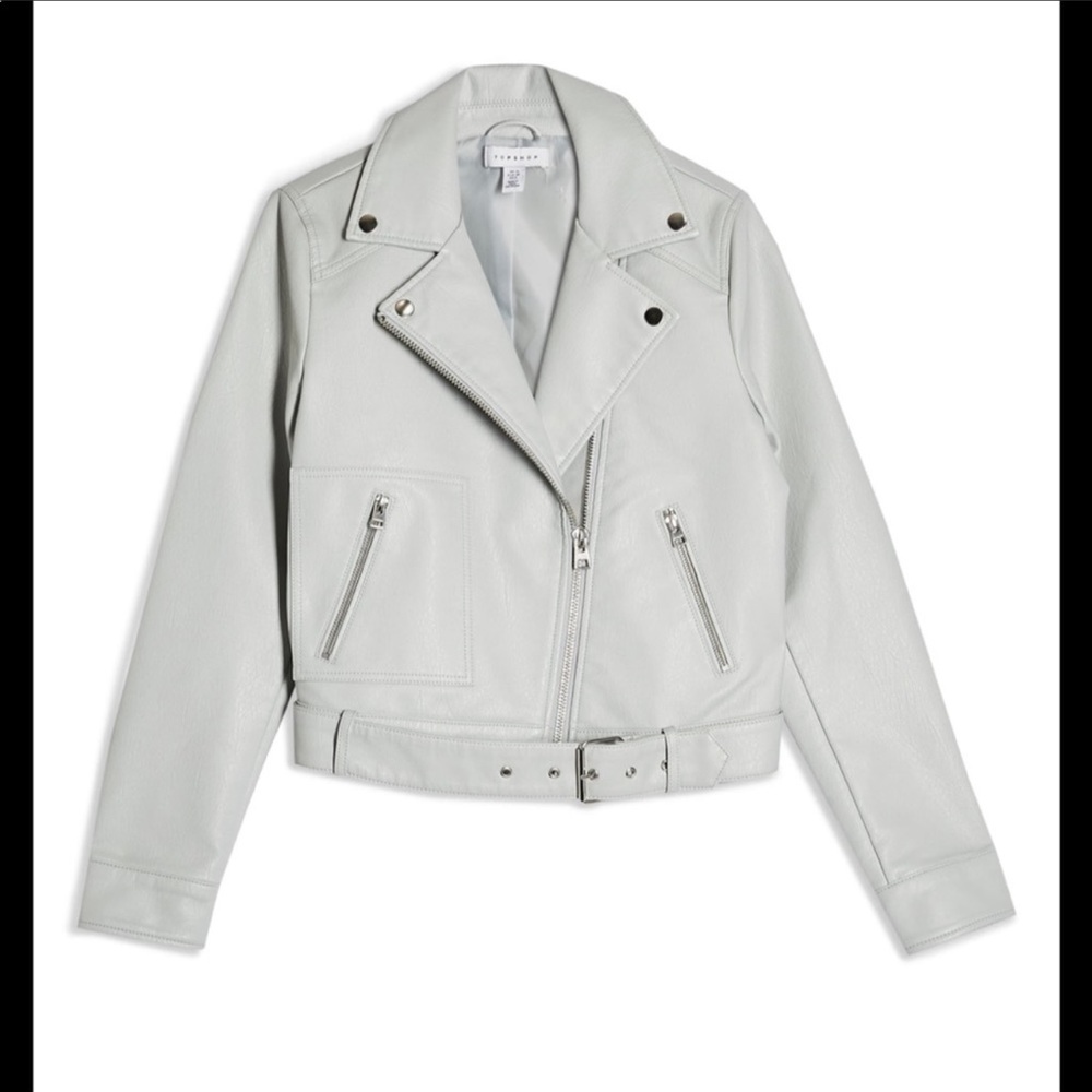 Topshop Light Grey Leather Jacket